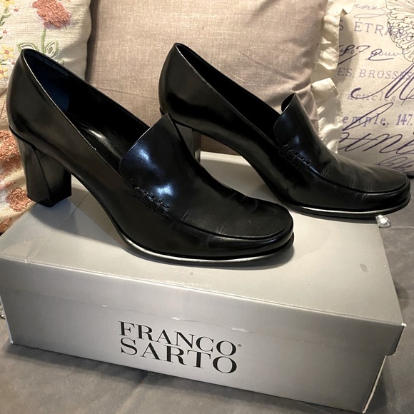 Franco Sarto Shoes Franco Sarto Nolan Black Calf Leather Heeled Loafers Poshmark